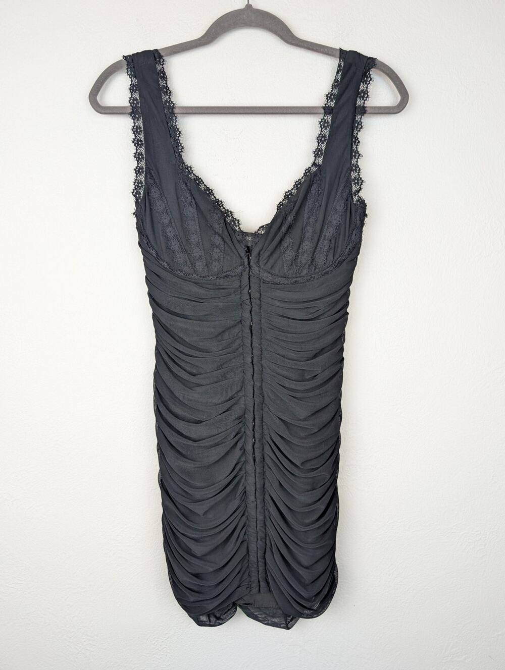 Outcast Dress Lace Mini Ruched Corset Bustier Glam Sexy Whimsigoth Black Size L